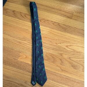 Crewcuts Navy Blue Boys Tie with Green Skull Pattern 50”